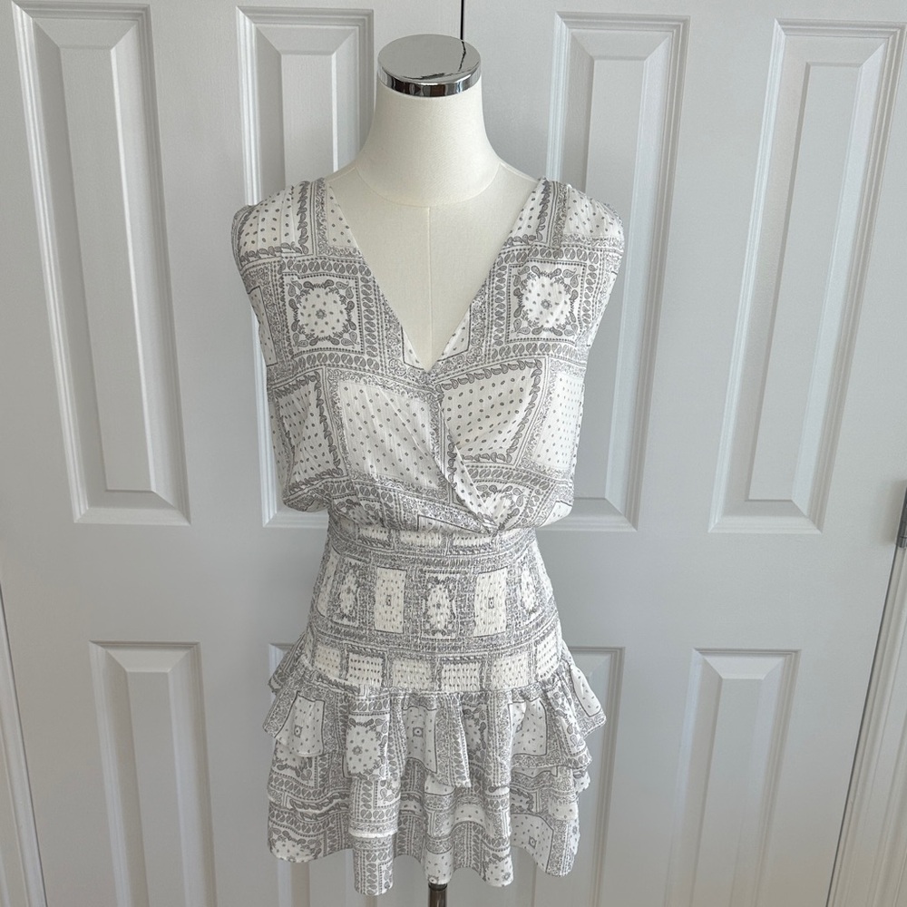 Isabell’s Closet Parisian Paisley Boho Smocked Waist Ruffle Mini Dress Size S